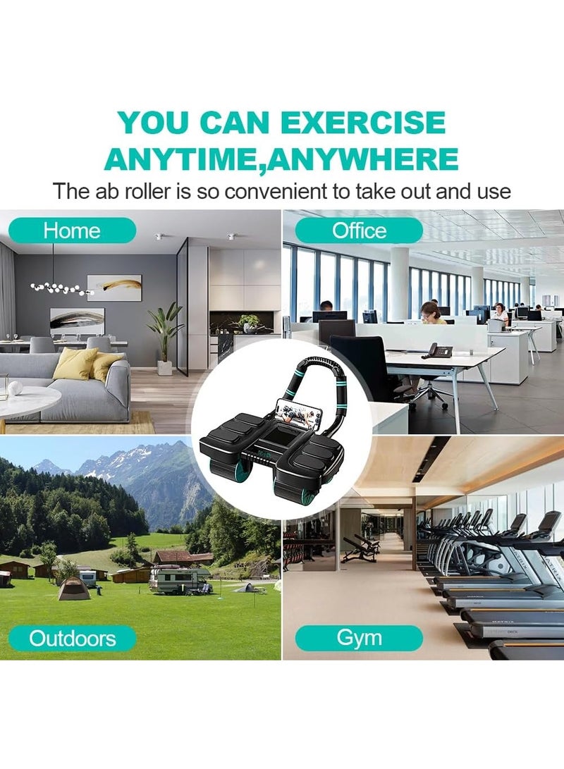 عجلة دوارة انتعاش اوتوماتيكية مع دعم للكوع وتصميم 4 عجلات - معدات تمارين اساسية لصالة الالعاب الرياضية المنزلية، الة تمرين البطن للرجال/النساء، حرق دهون البطن، عجلة دوارة محمولة للياقة - Image 5